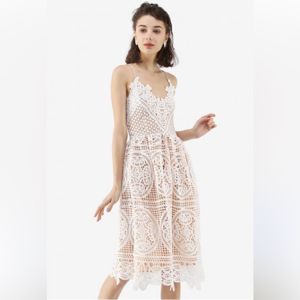 Two Sisters NWT White Lace Lace Up Annabelle Midi Dress Size 10